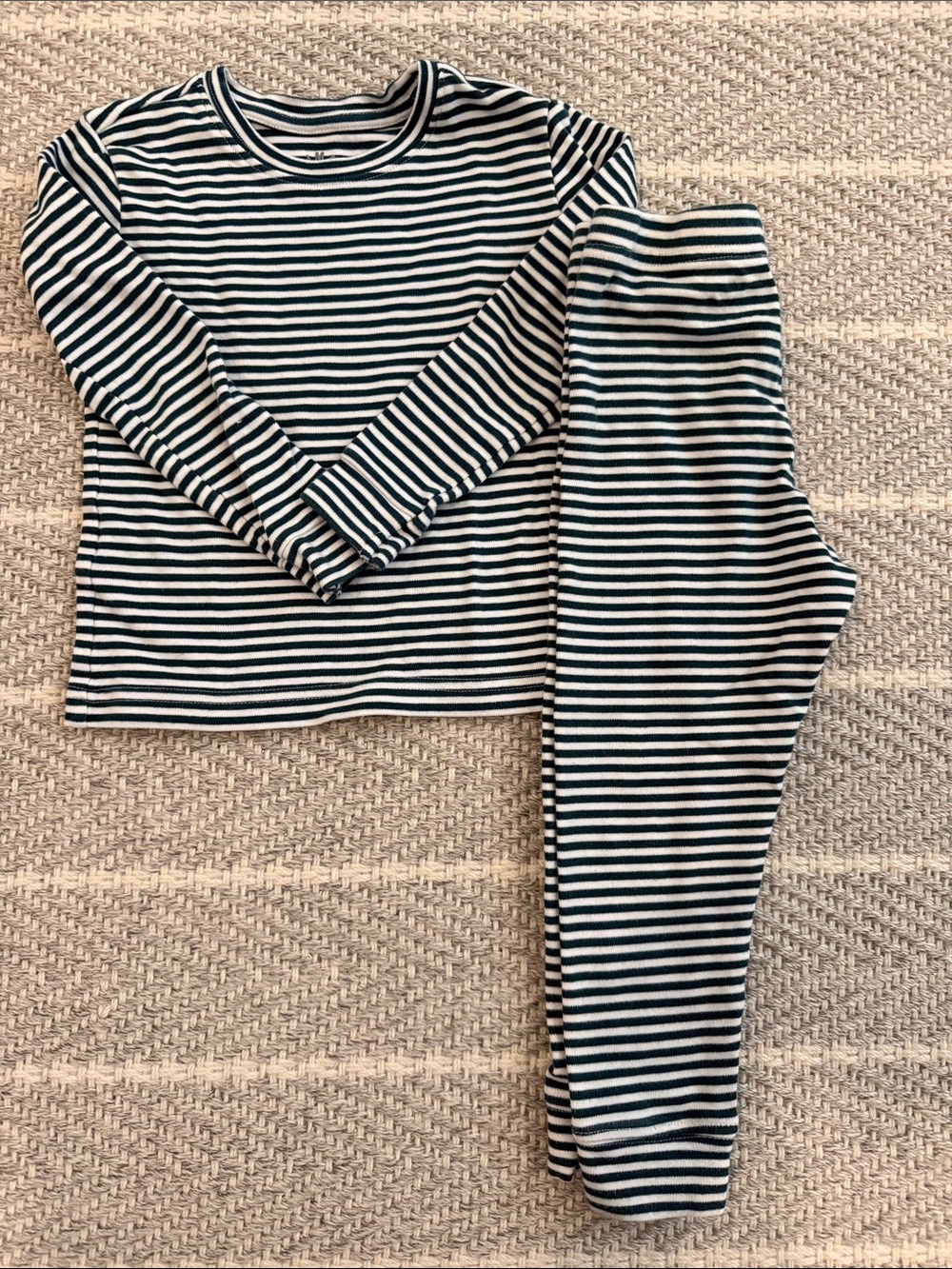 Primary Forest Green & White Striped Long-Sleeve Pajama Set